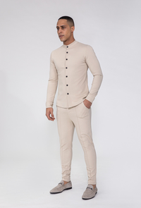Frilivin - Ensemble Chemise Manches Longues Col Mao Et Pantalon Chino 4206 Beige